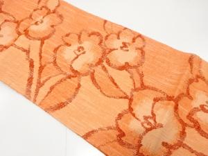 手織り真綿紬　枝花模様織り出し　名古屋帯